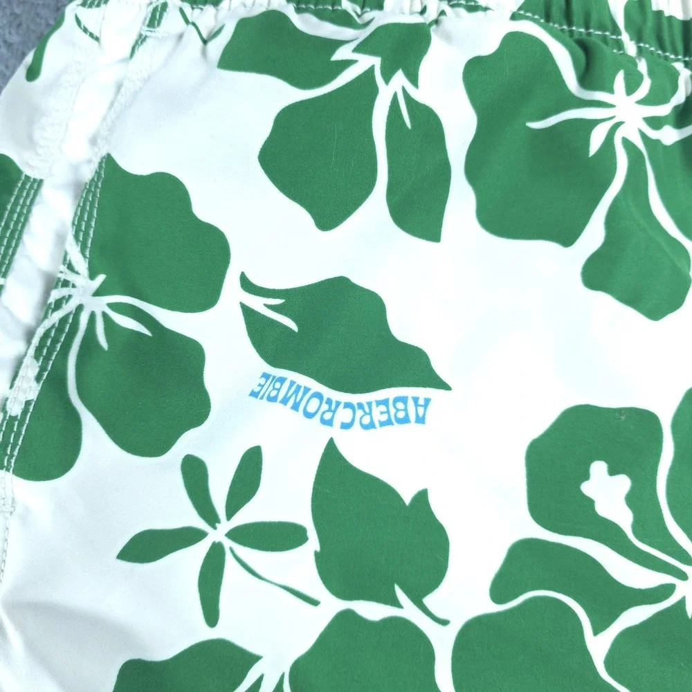 Abercrombie & Fitch Swim Trunks Mens Medium Green Floral Tugger Cargo Hawaiian